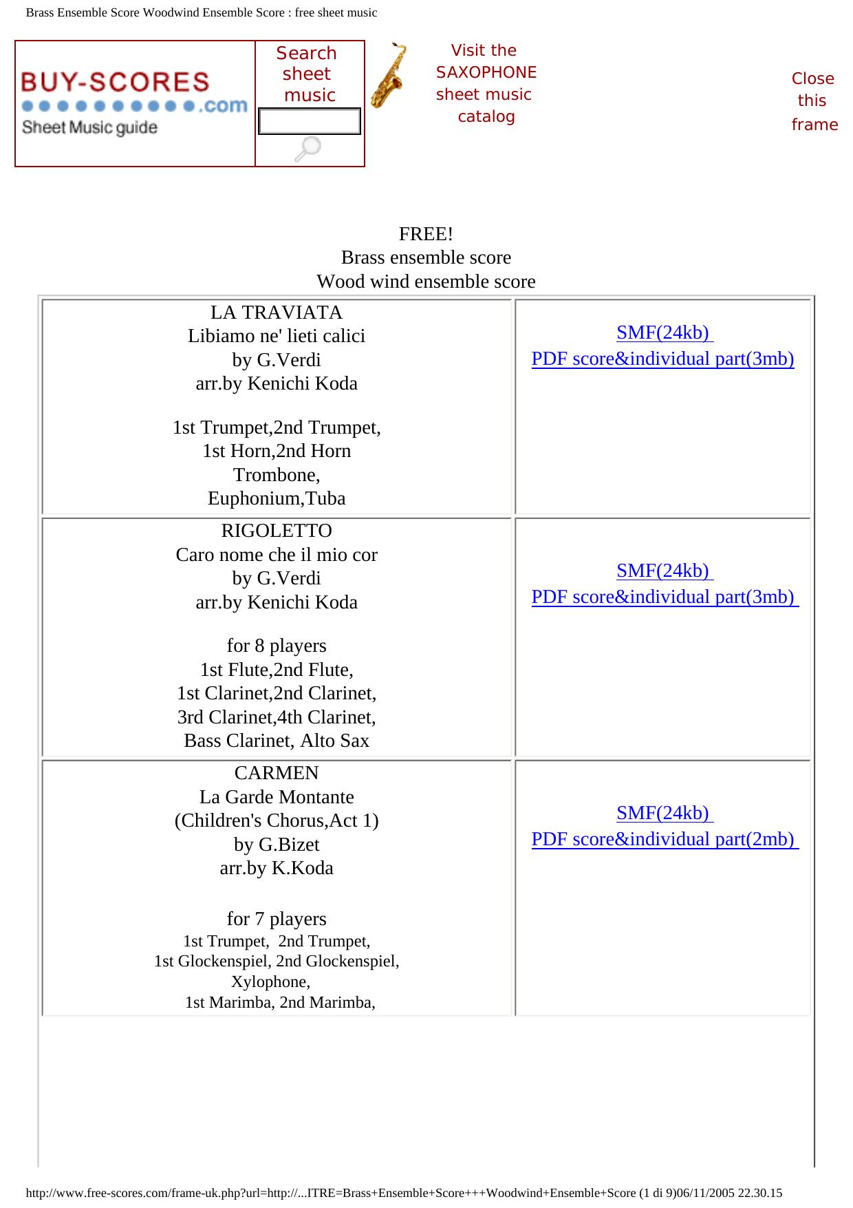 Brass Ensemble Score Woodwind Ensemble Score : free sheet music by Unknown