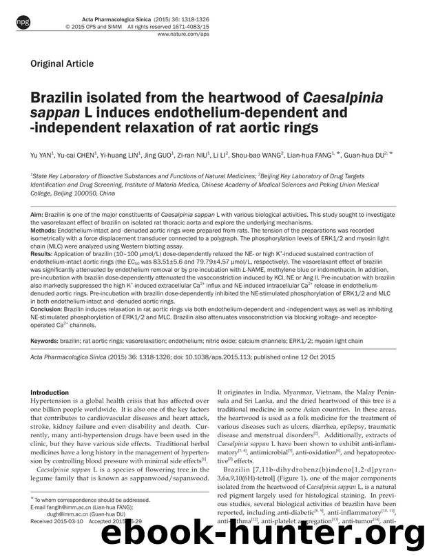Brazilin isolated from the heartwood of Caesalpinia sappan L induces endothelium-dependent and -independent relaxation of rat aortic rings by unknow