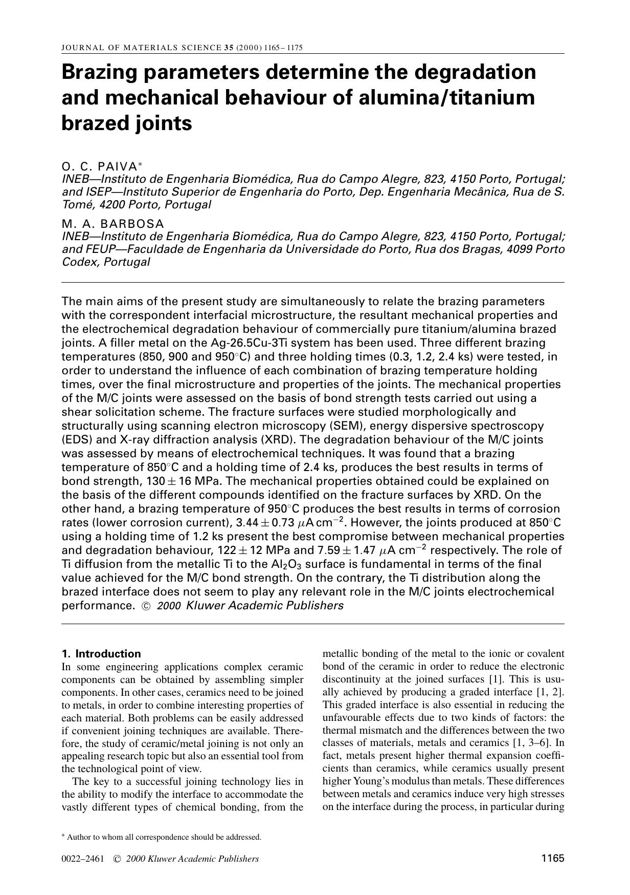 Brazing parameters determine the degradation and mechanical behaviour of aluminatitanium brazed joints by Unknown