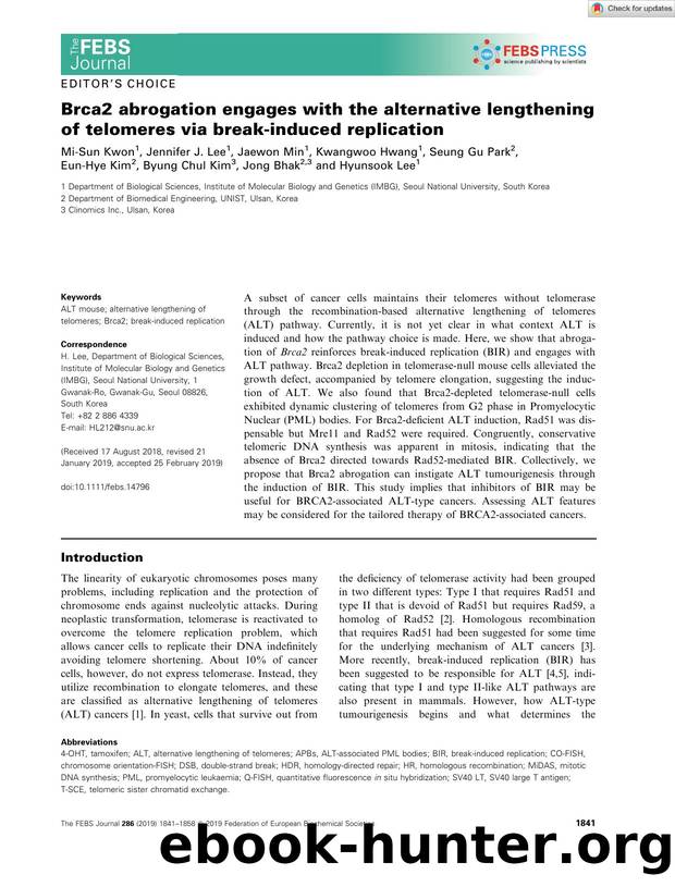 Brca2 abrogation engages with the alternative lengthening of telomeres via breakâinduced replication by Unknown