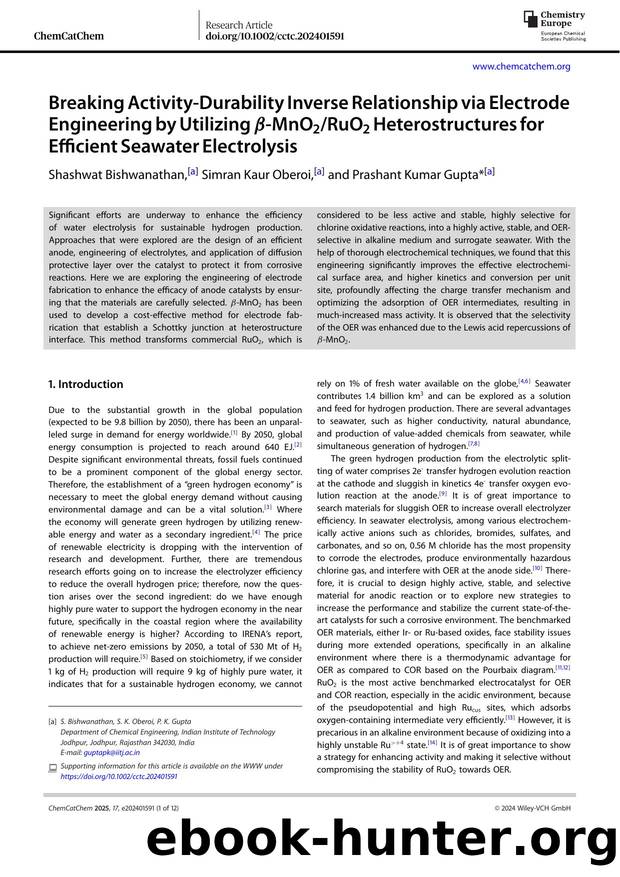 Breaking Activity‐Durability Inverse Relationship via Electrode Engineering by Utilizing β‐MnO2RuO2 Heterostructures for Efficient Seawater Electrolysis by Unknown