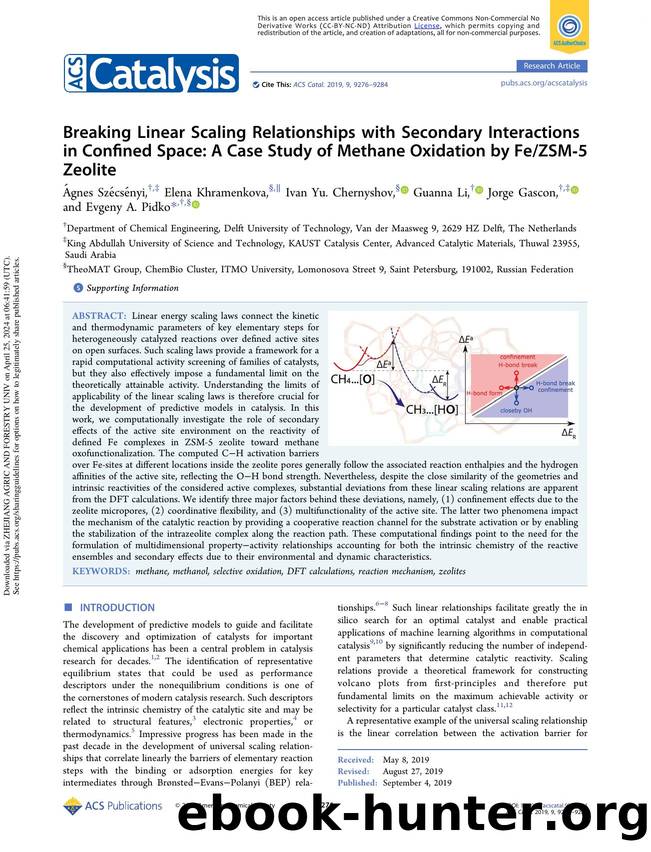Breaking Linear Scaling Relationships with Secondary Interactions in Confined Space: A Case Study of Methane Oxidation by FeZSM-5 Zeolite by unknow