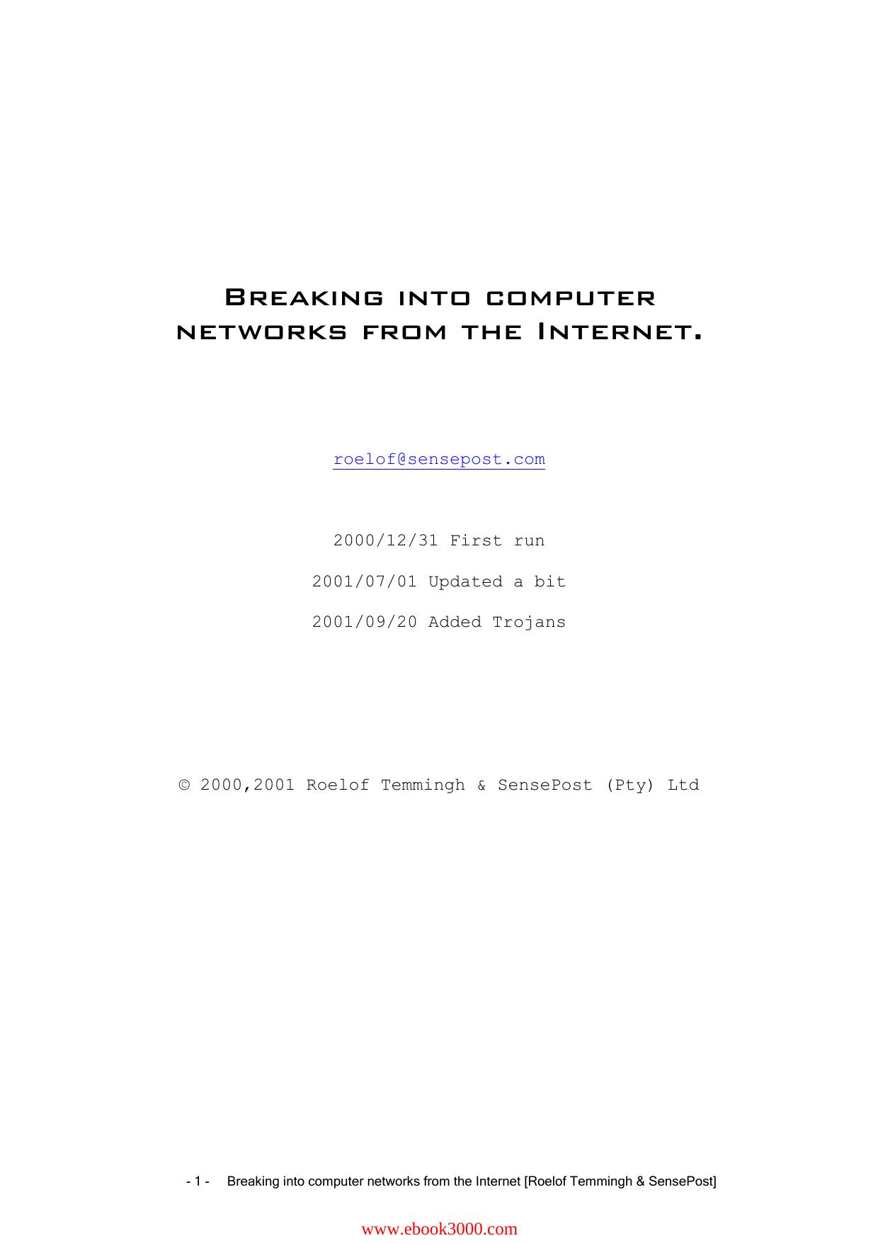 Breaking into computer networks from the Internet by Unknown