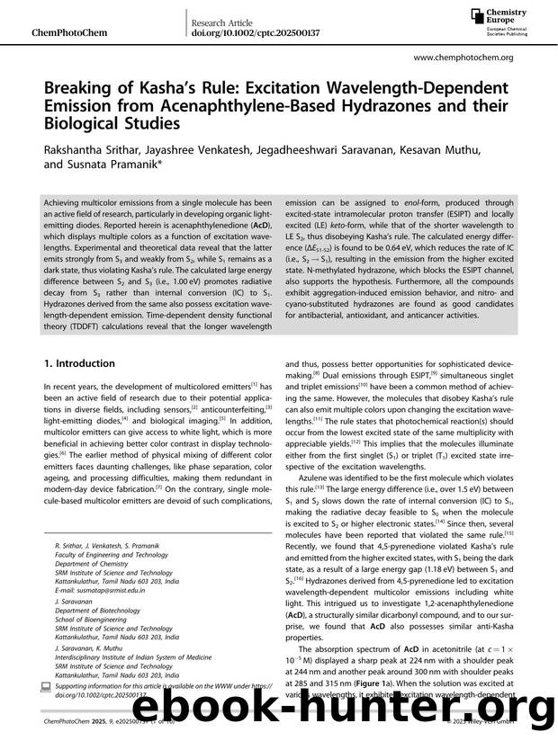 Breaking of Kasha's Rule: Excitation WavelengthâDependent Emission from AcenaphthyleneâBased Hydrazones and their Biological Studies by unknow