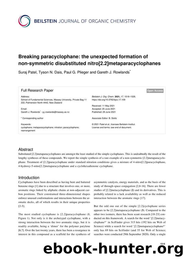 Breaking paracyclophane: the unexpected formation of non-symmetric disubstituted nitro[2.2]metaparacyclophanes by Suraj Patel Tyson N. Dais Paul G. Plieger Gareth J. Rowlands