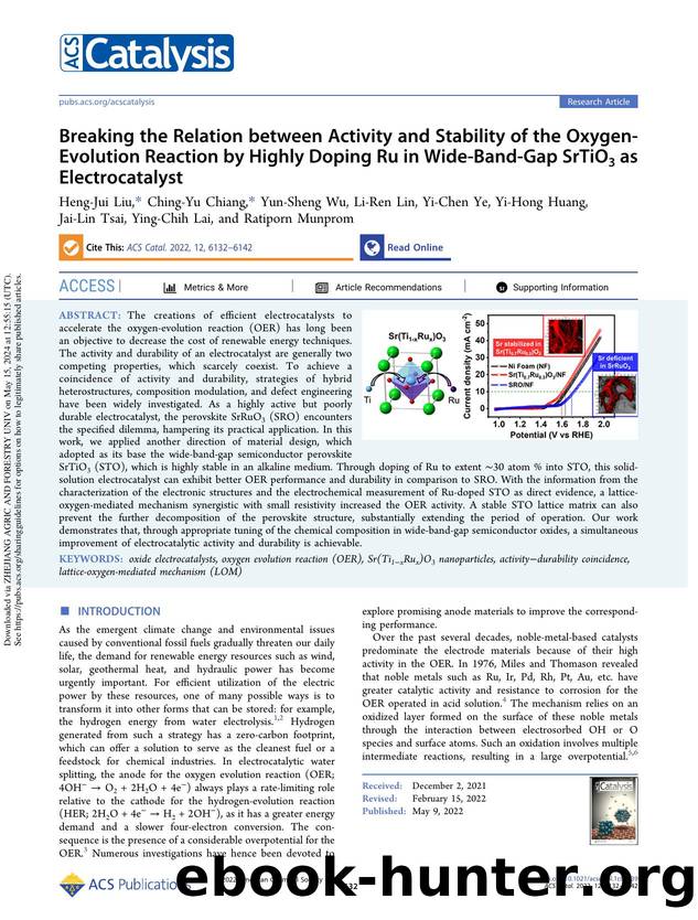 Breaking the Relation between Activity and Stability of the Oxygen-Evolution Reaction by Highly Doping Ru in Wide-Band-Gap SrTiO3 as Electrocatalyst by unknow