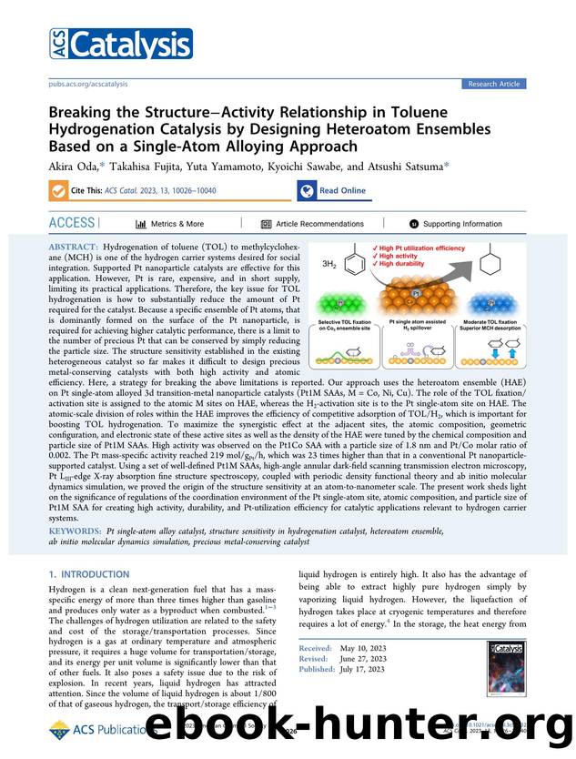 Breaking the StructureâActivity Relationship in Toluene Hydrogenation Catalysis by Designing Heteroatom Ensembles Based on a Single-Atom Alloying Approach by Akira Oda Takahisa Fujita Yuta Yamamoto Kyoichi Sawabe and Atsushi Satsuma