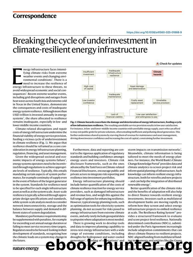 Breaking the cycle of underinvestment in climate-resilient energy infrastructure by Francesco Fuso Nerini & Daniel Adshead & Scott Thacker & Raghav Pant & Jim W. Hall