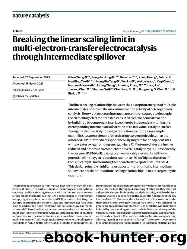 Breaking the linear scaling limit in multi-electron-transfer electrocatalysis through intermediate spillover by unknow