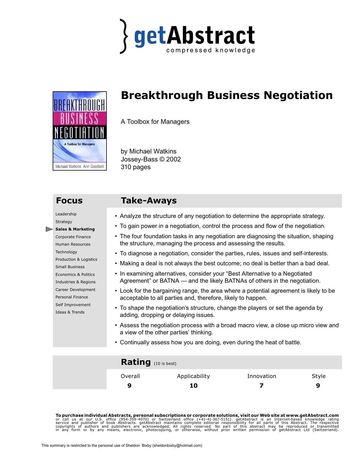 Breakthrough Business Negotiation by getAbstract