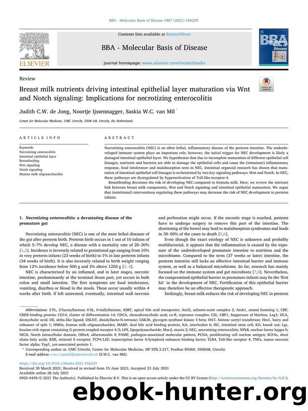 Breast milk nutrients driving intestinal epithelial layer maturation via Wnt and Notch signaling: Implications for necrotizing enterocolitis by Judith C.W. de Jong & Noortje Ijssennagger & Saskia W.C. van Mil