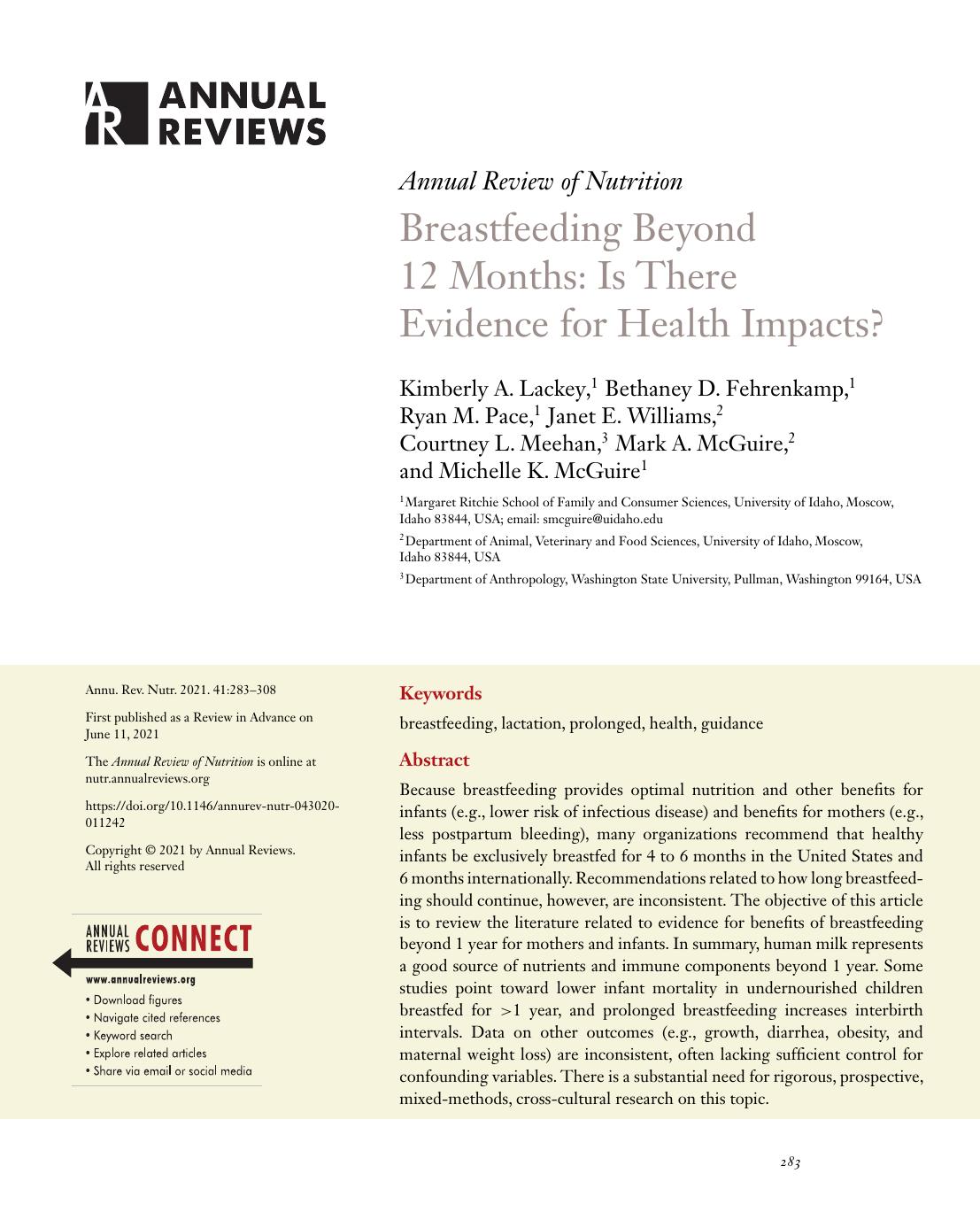 Breastfeeding Beyond 12 Months: Is There Evidence for Health Impacts? by unknow