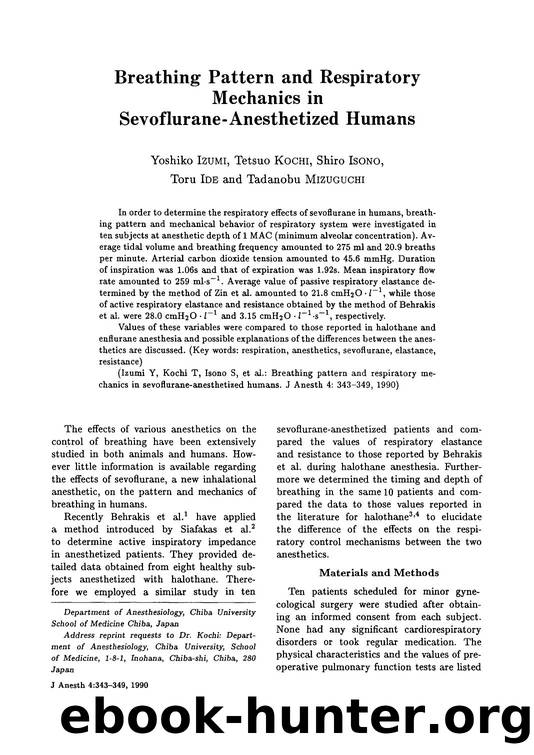 Breathing pattern and respiratory mechanics in sevoflurane-anesthetized humans by Unknown