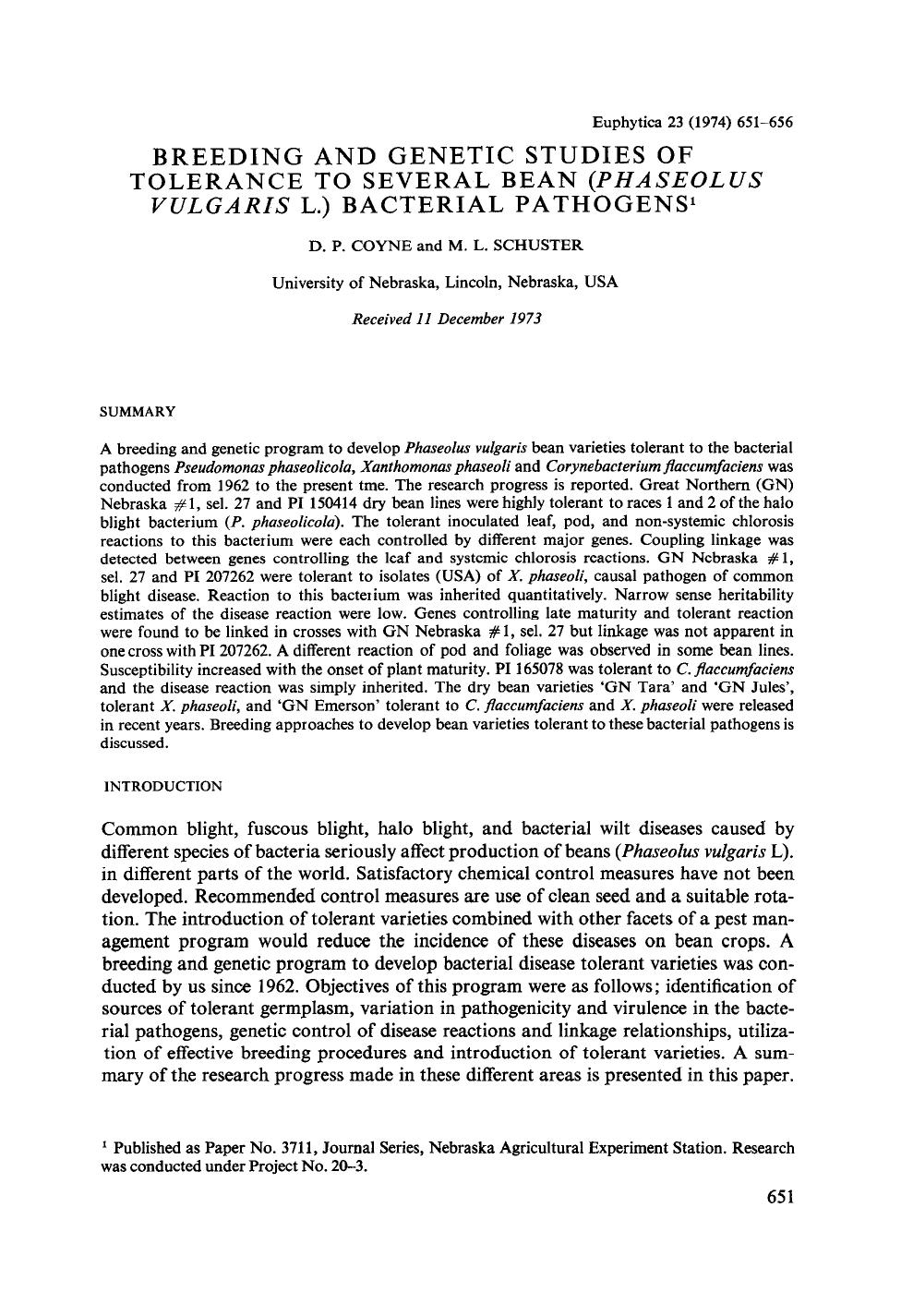Breeding and genetic studies of tolerance to several bean ( <Emphasis Type="Italic">Phaseolus vulgaris <Emphasis> L.) bacterial pathogens by Unknown