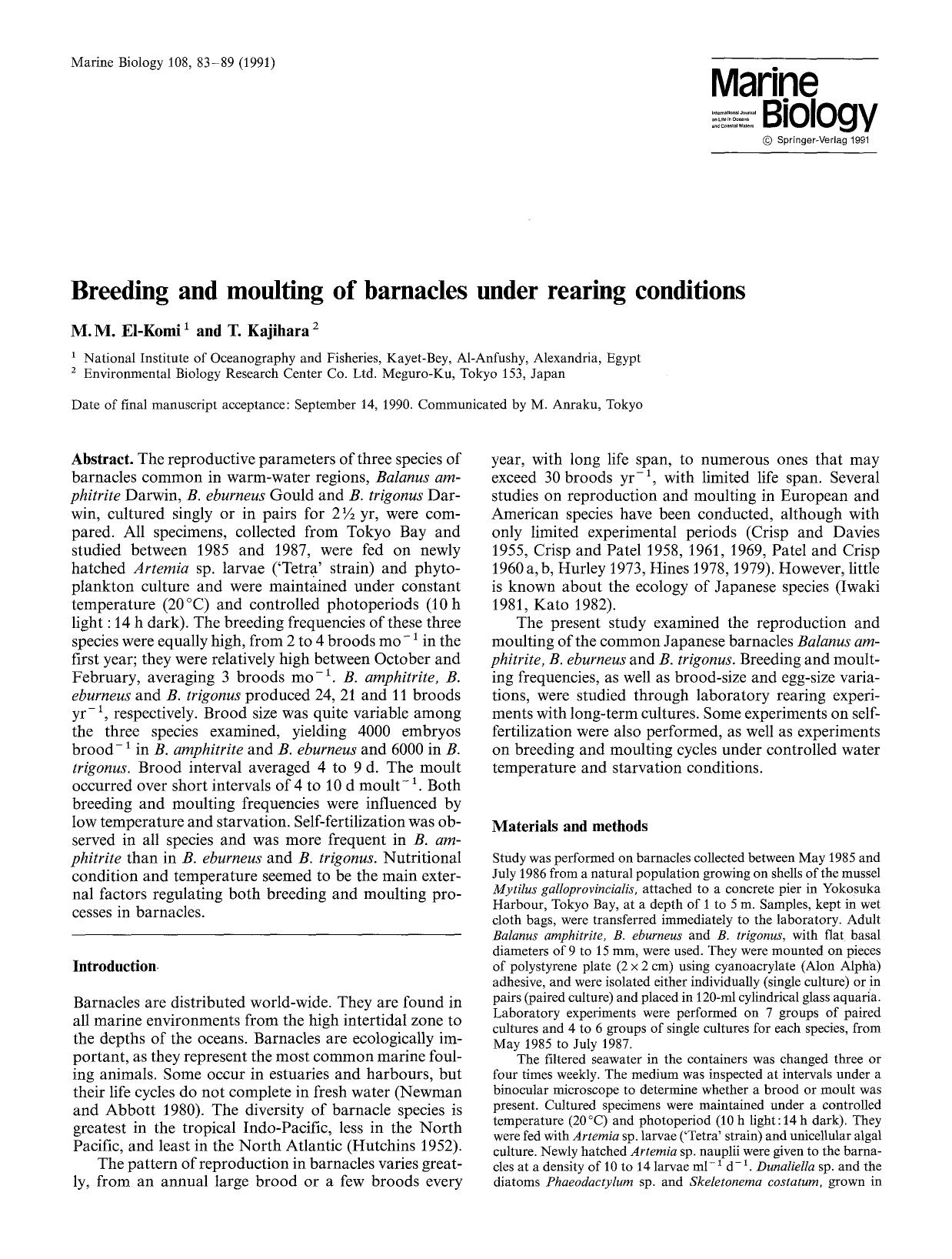 Breeding and moulting of barnacles under rearing conditions by Unknown