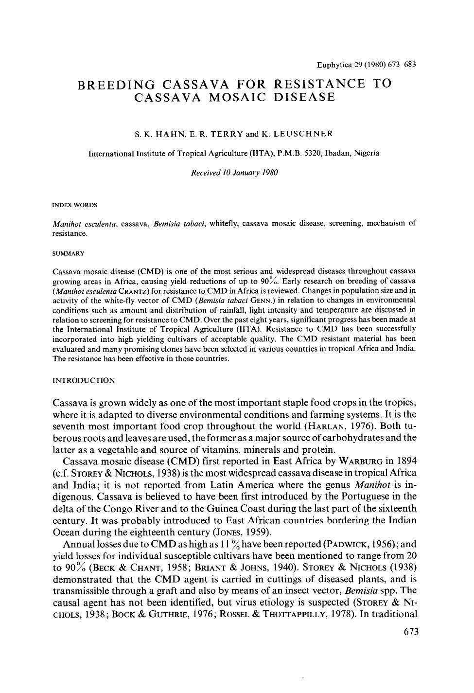 Breeding cassava for resistance to cassava mosaic disease by Unknown