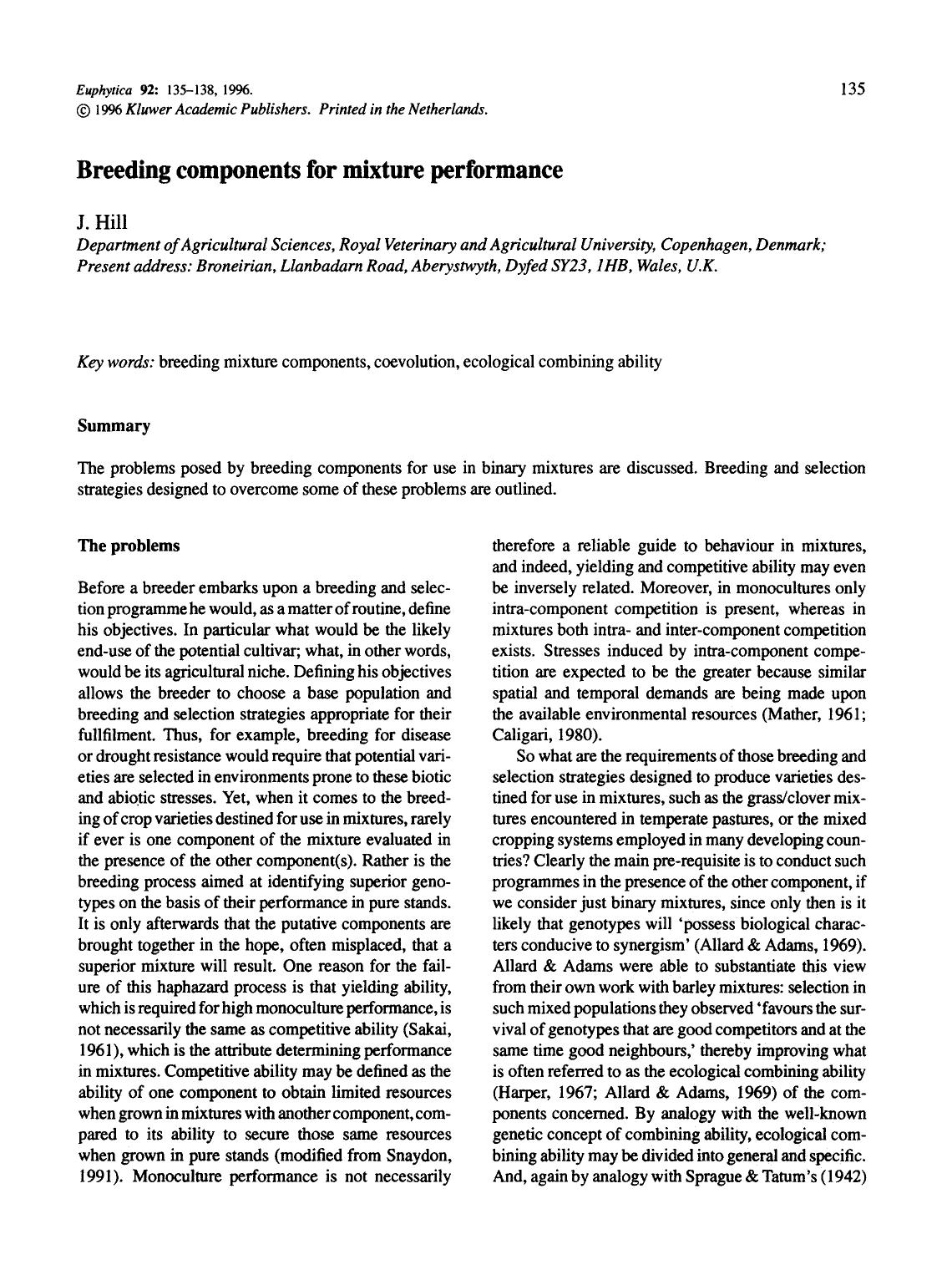 Breeding components for mixture performance by Unknown