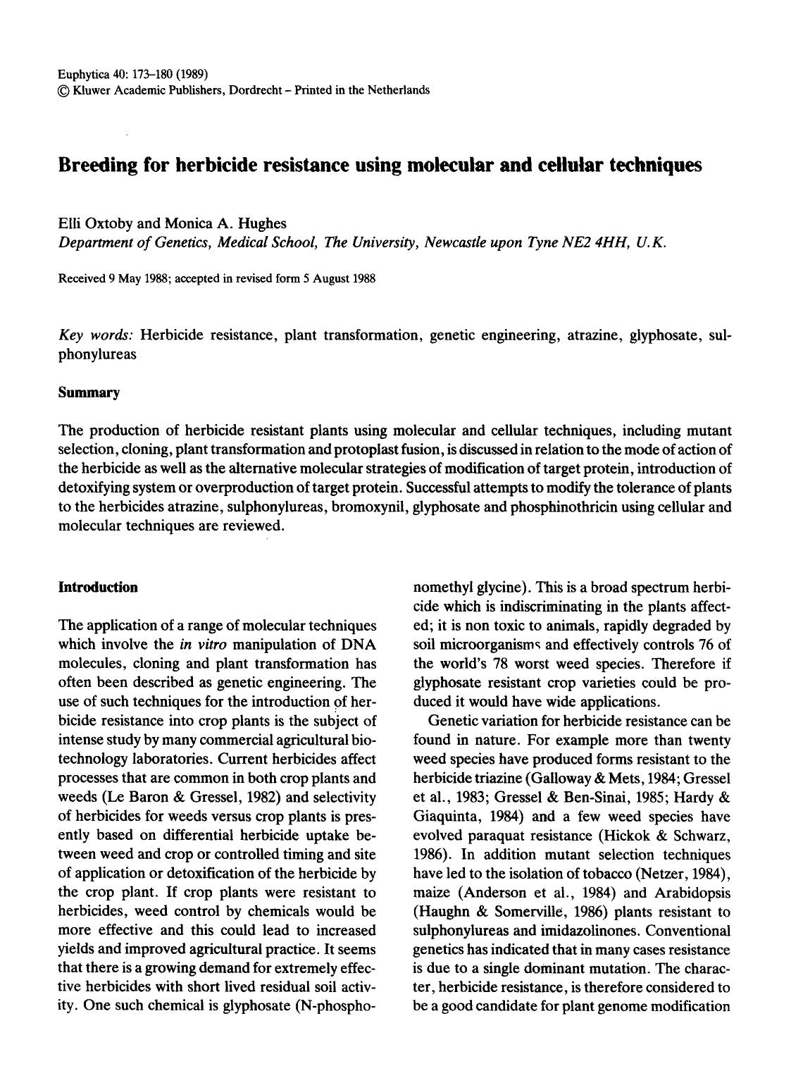Breeding for herbicide resistance using molecular and cellular techniques by Unknown