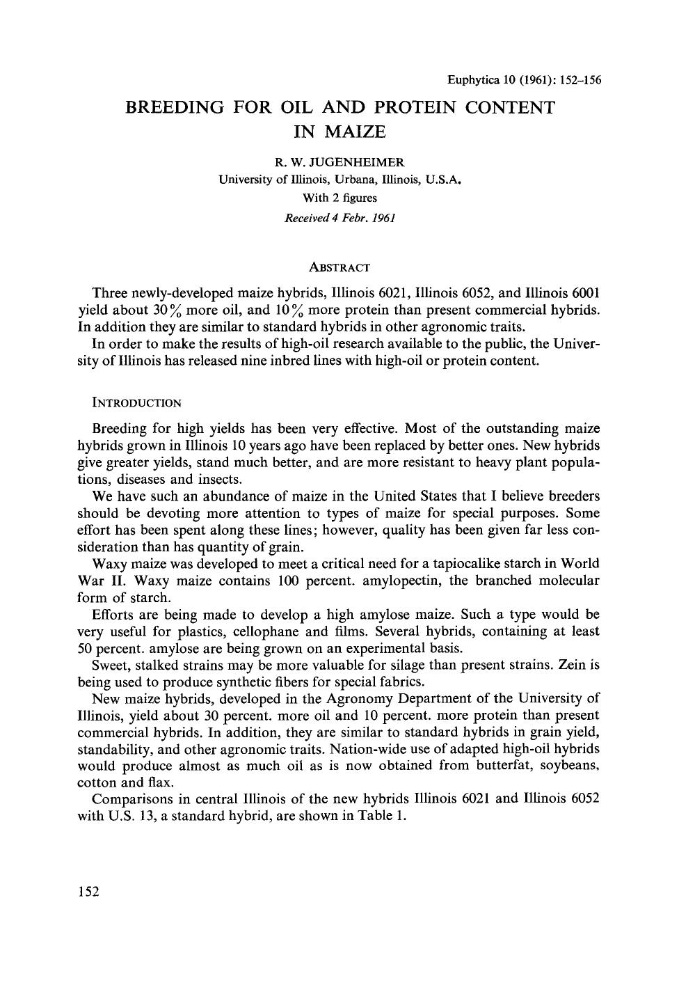 Breeding for oil and protein content in maize by Unknown