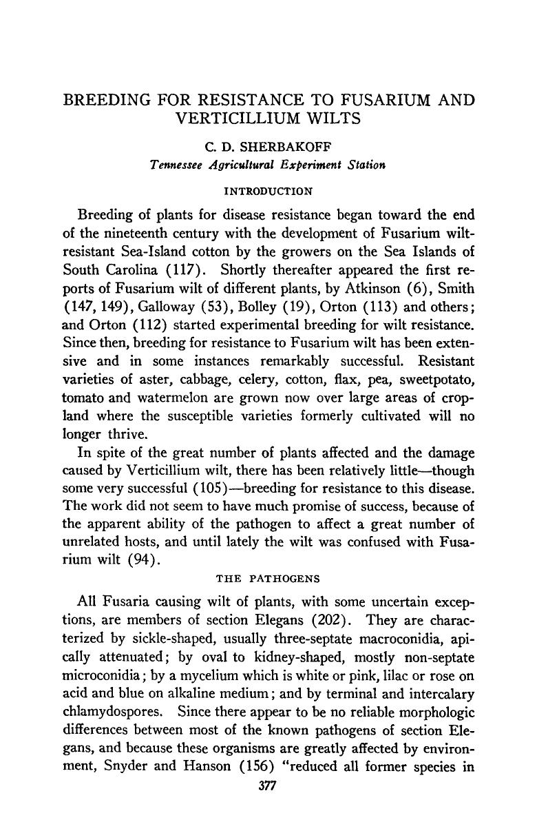 Breeding for resistance to Fusarium and Verticillium wilts by Unknown