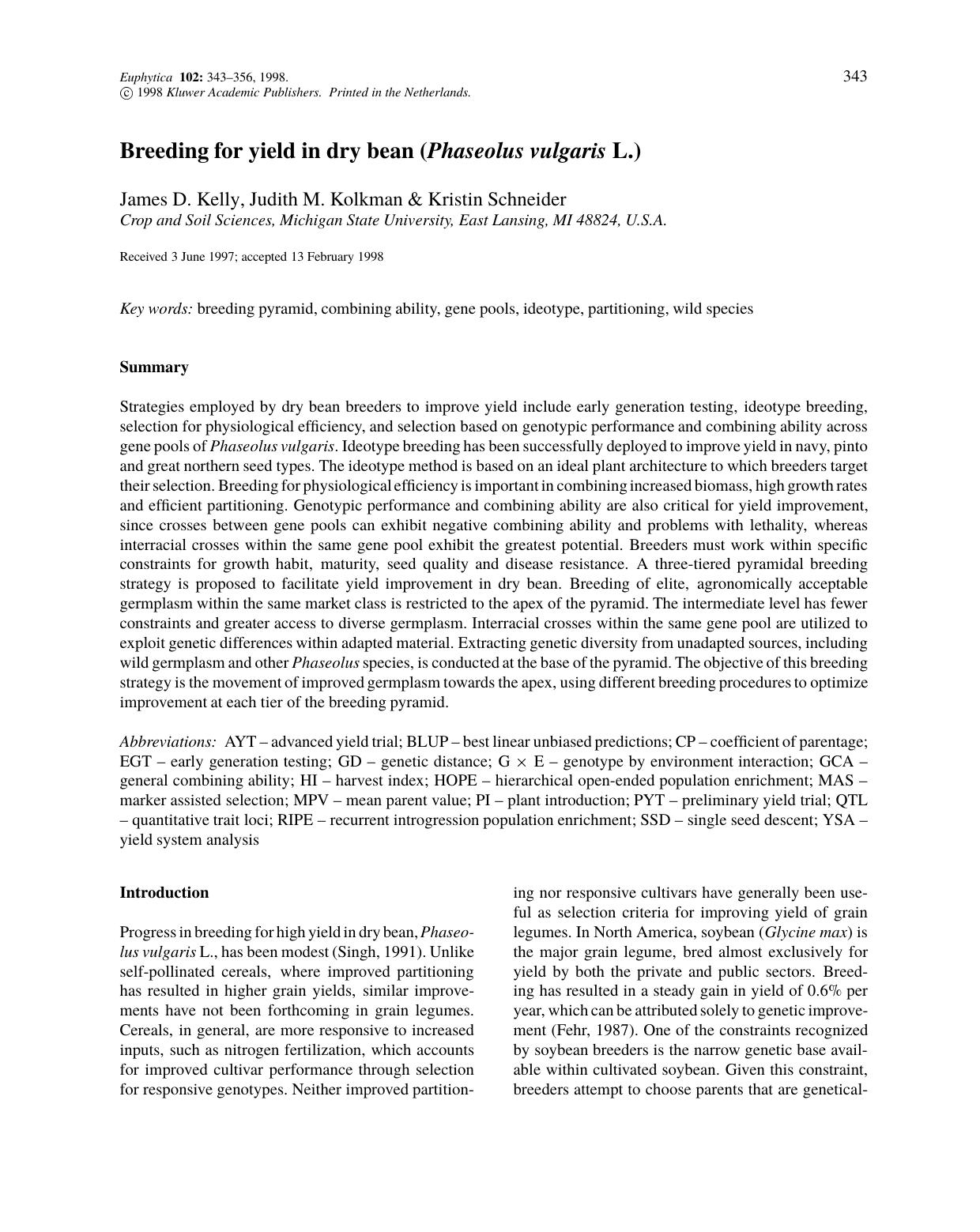 Breeding for yield in dry bean (Phaseolus vulgaris L.) by Unknown