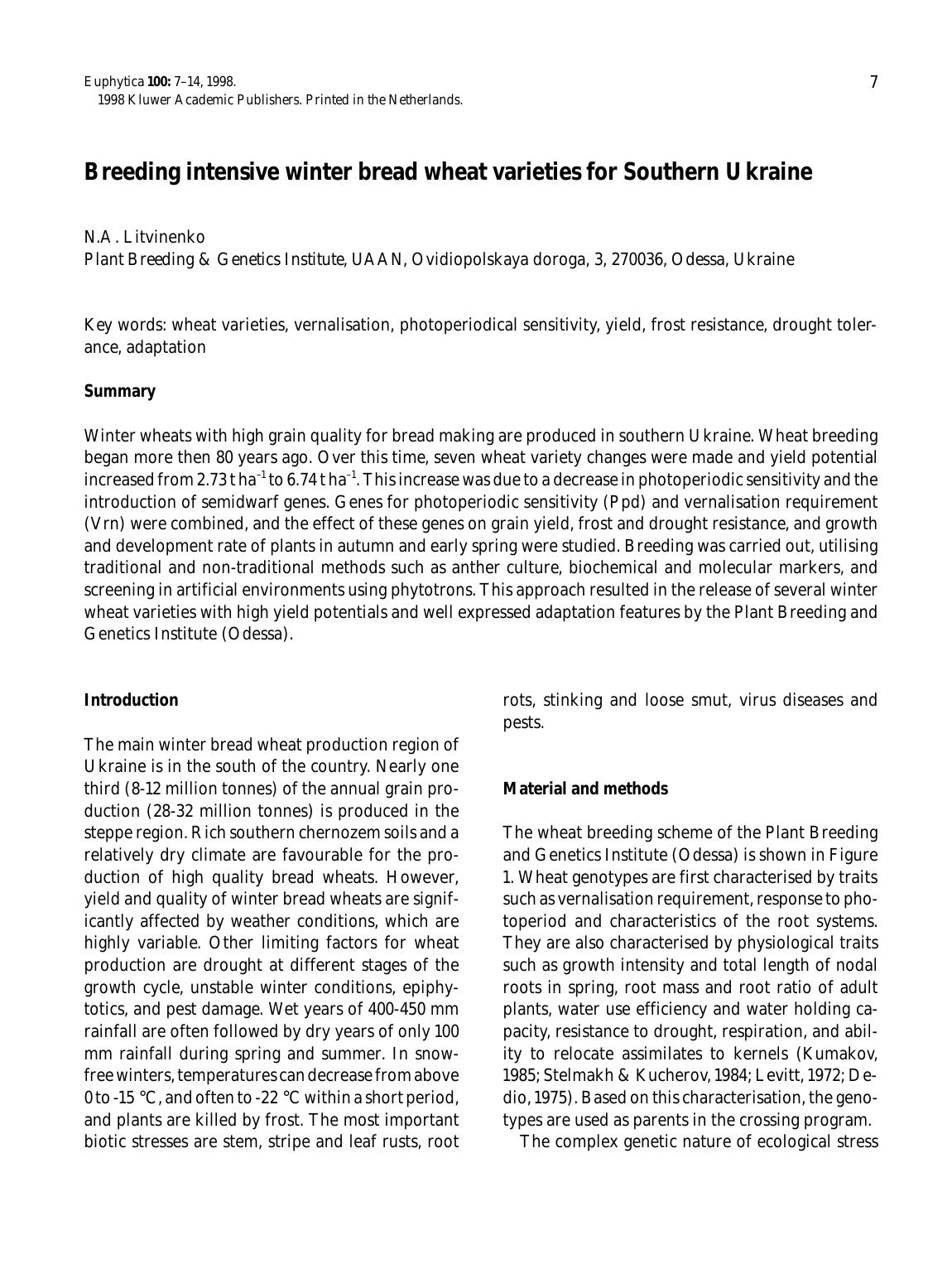 Breeding intensive winter bread wheat varieties for Southern Ukraine by Unknown