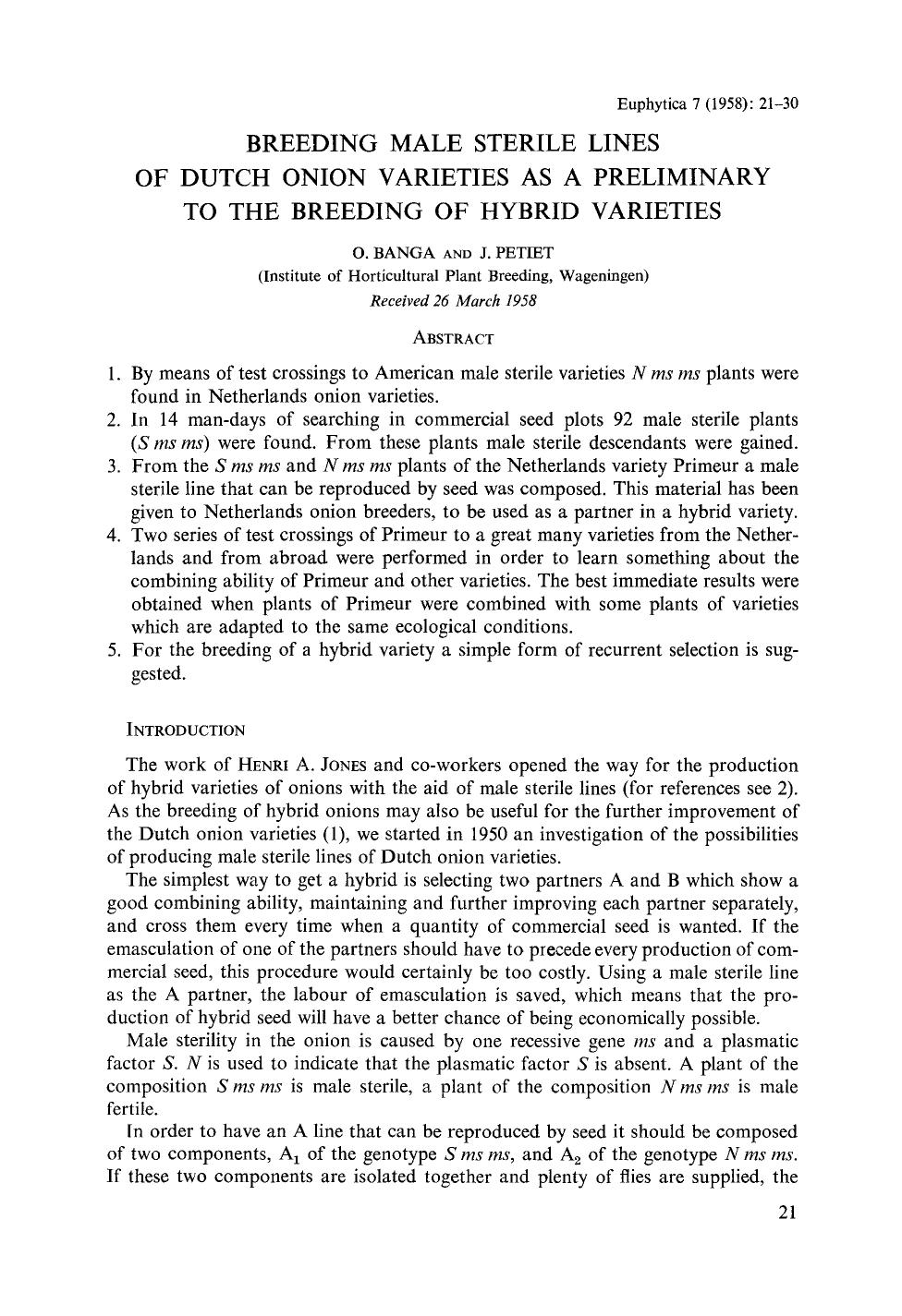 Breeding male sterile lines of dutch onion varieties as a preliminary to the breeding of hybrid varieties by Unknown