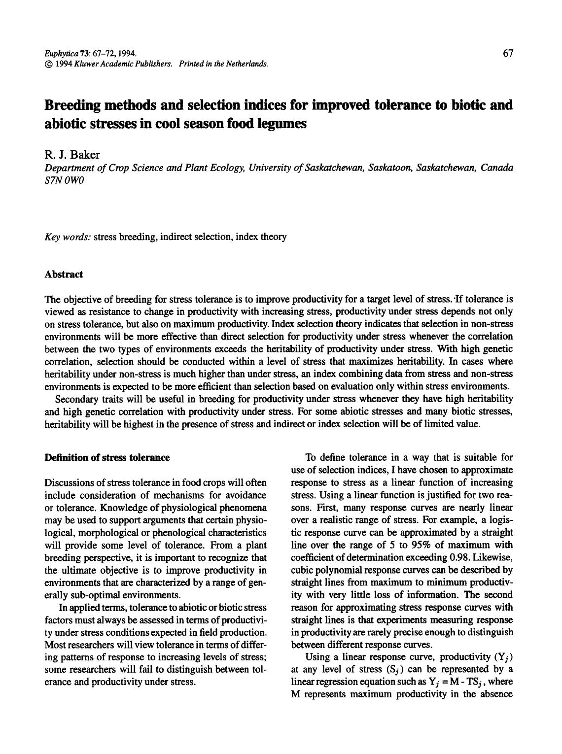 Breeding methods and selection indices for improved tolerance to biotic and abiotic stresses in cool season food legumes by Unknown