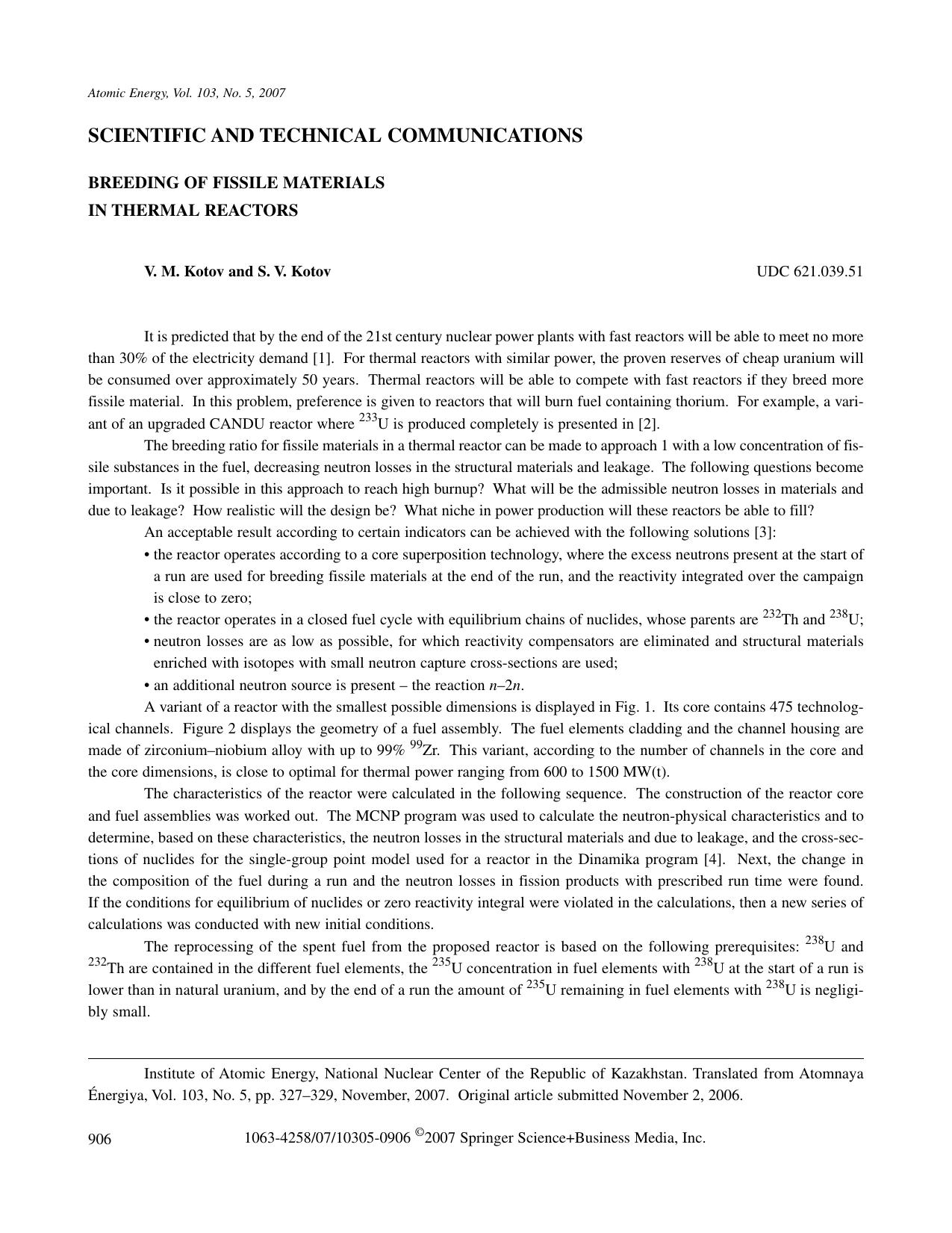 Breeding of fissile materials in thermal reactors by Unknown