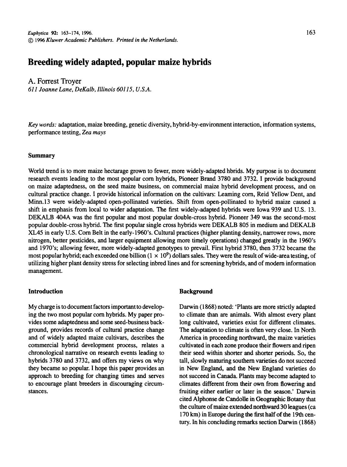 Breeding widely adapted, popular maize hybrids by Unknown