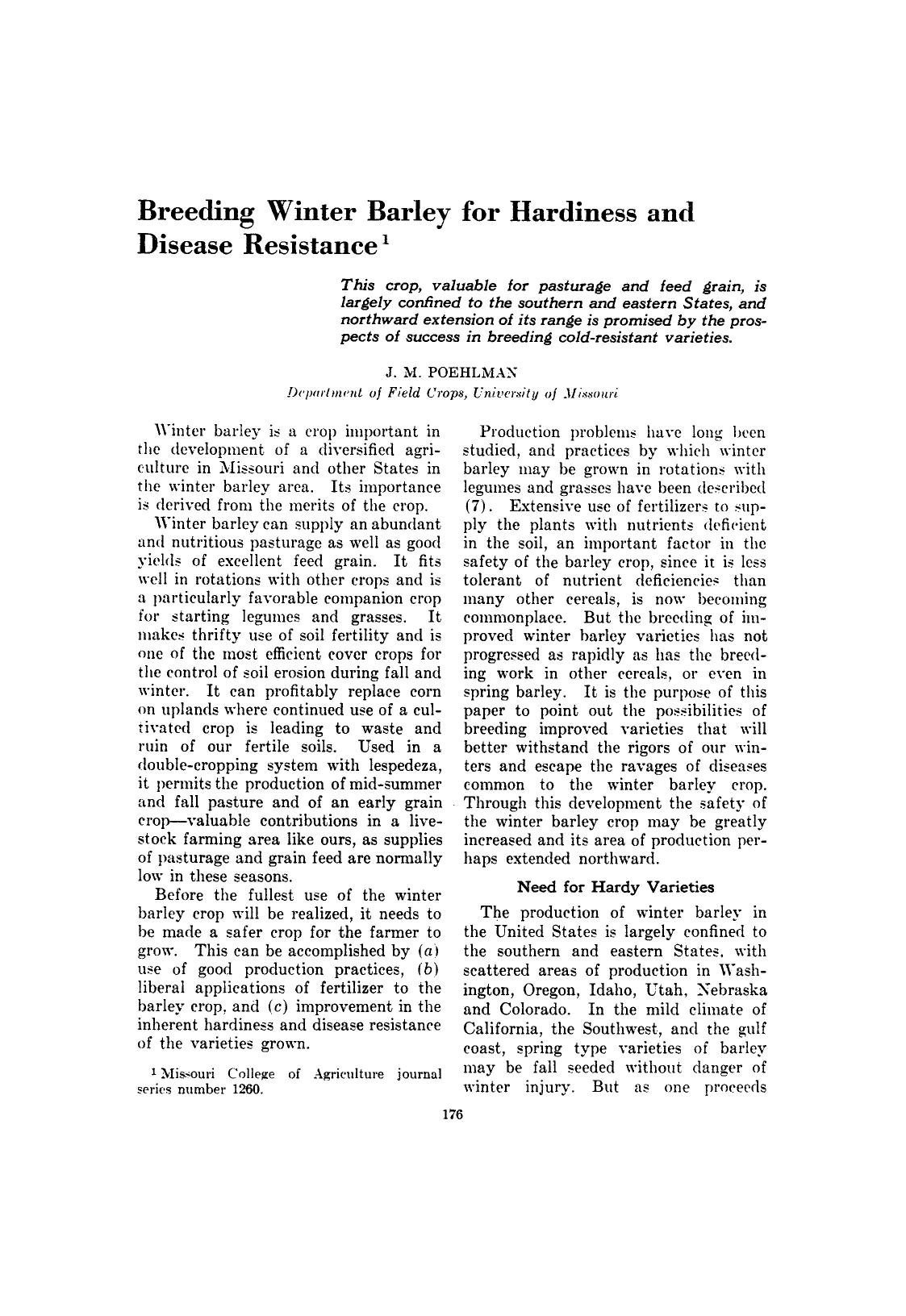 Breeding winter barley for hardiness and disease resistance by Unknown