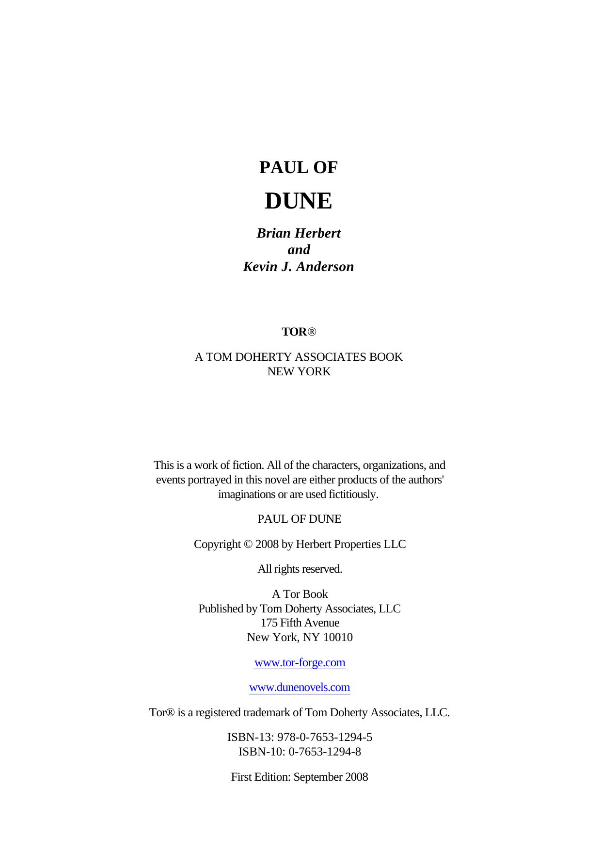 Brian Herbert Kevin J Anderson Paul of Dune by Unknown