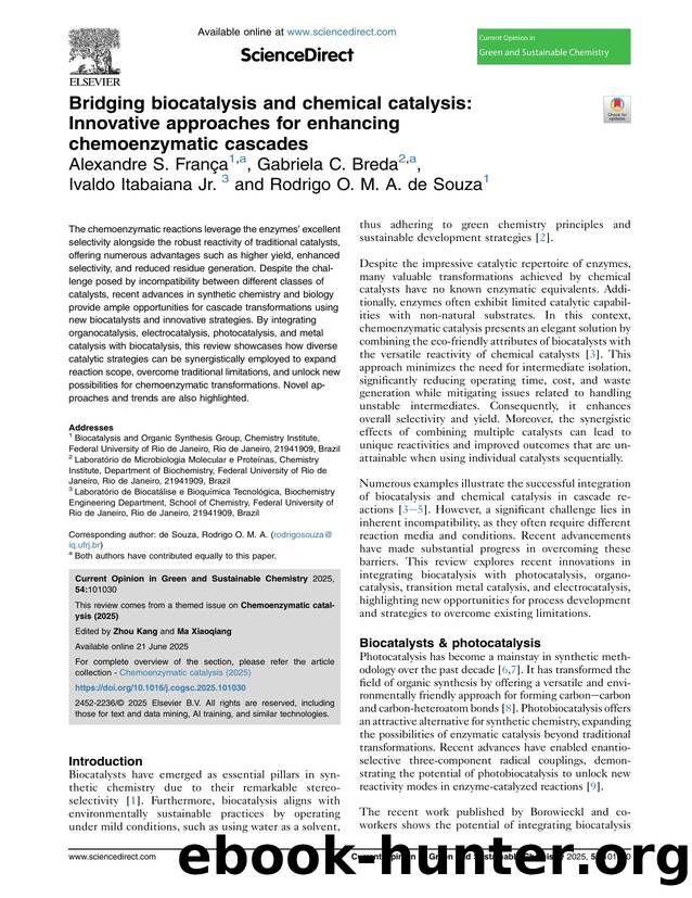 Bridging biocatalysis and chemical catalysis: Innovative approaches for enhancing chemoenzymatic cascades by Alexandre S. França & Gabriela C. Breda & Ivaldo Itabaiana Jr. & Rodrigo O.M.A. de Souza