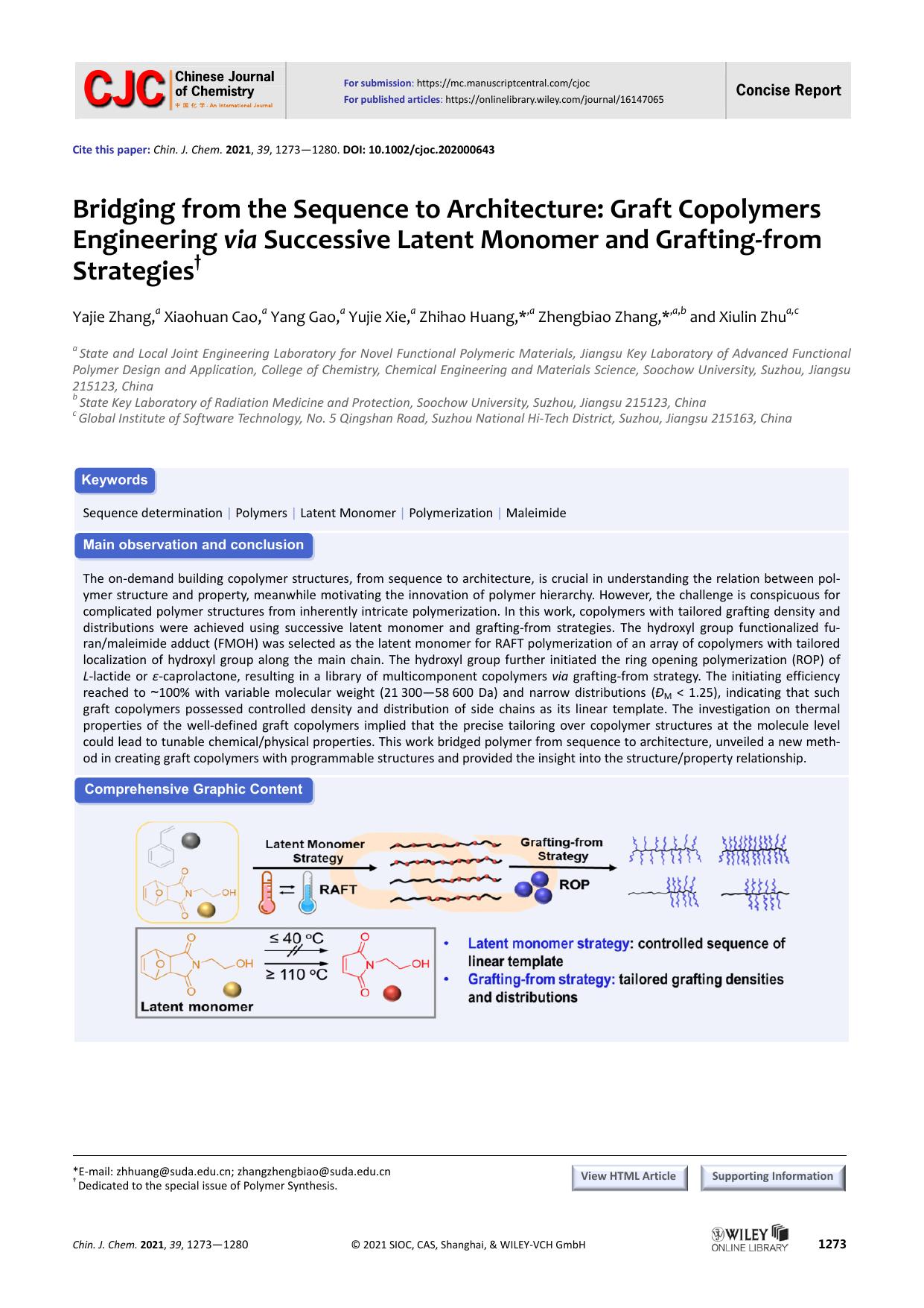 Bridging from the Sequence to Architecture: Graft Copolymers En-gineering via Successive Latent Monomer and Grafting-from Strat-egies by Administrator