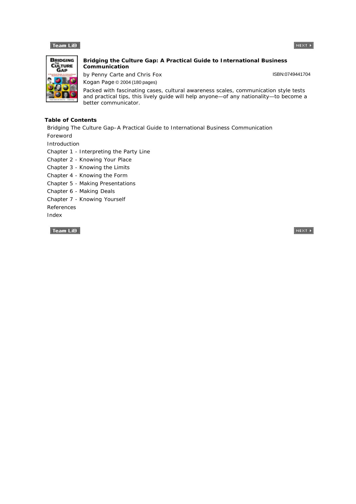 Bridging the Culture Gap: A Practical Guide to International Business Communication by Penny Carte Chris Fox voc