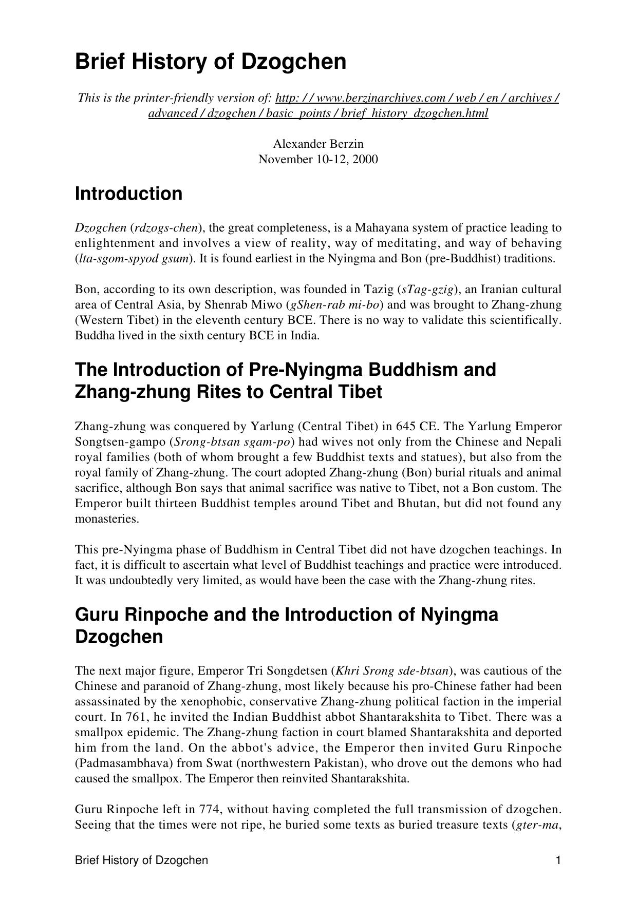 Brief History of Dzogchen by Unknown