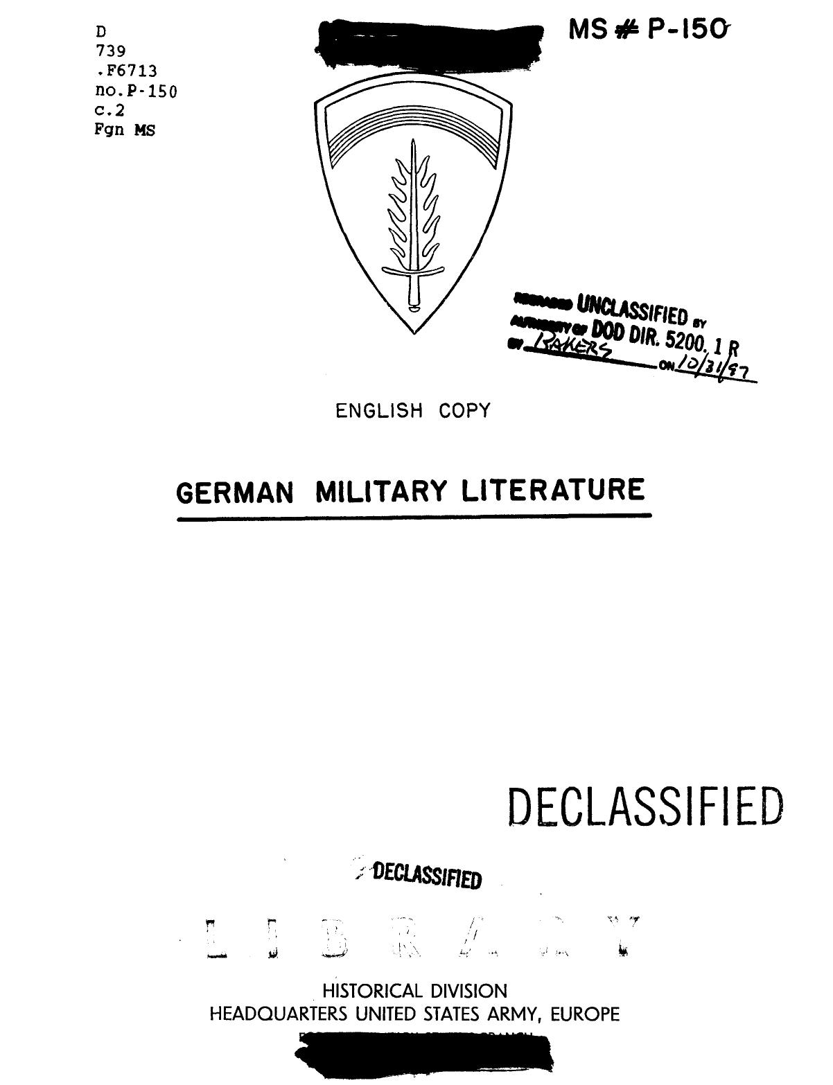 Brief survey of German military literature of the nineteenth and twentieth centuries by unknow