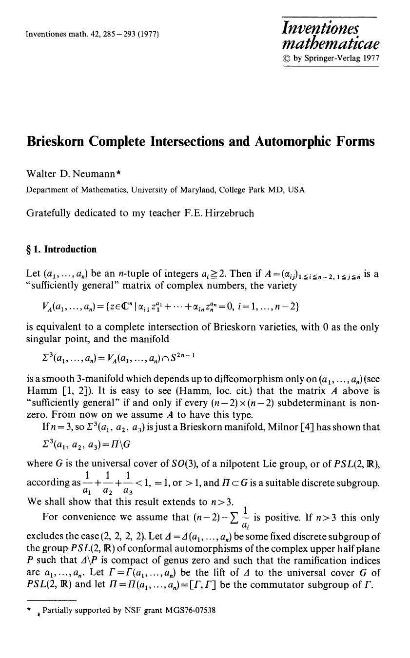 Brieskorn complete intersections and automorphic forms by Unknown