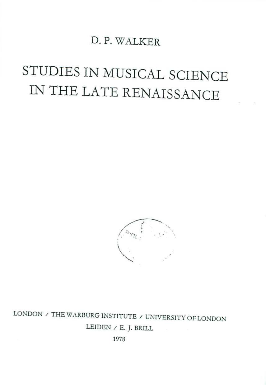 Brill Publishing Studies in Musical Science in the Late Renaissance (1978) (no OCR) by Unknown