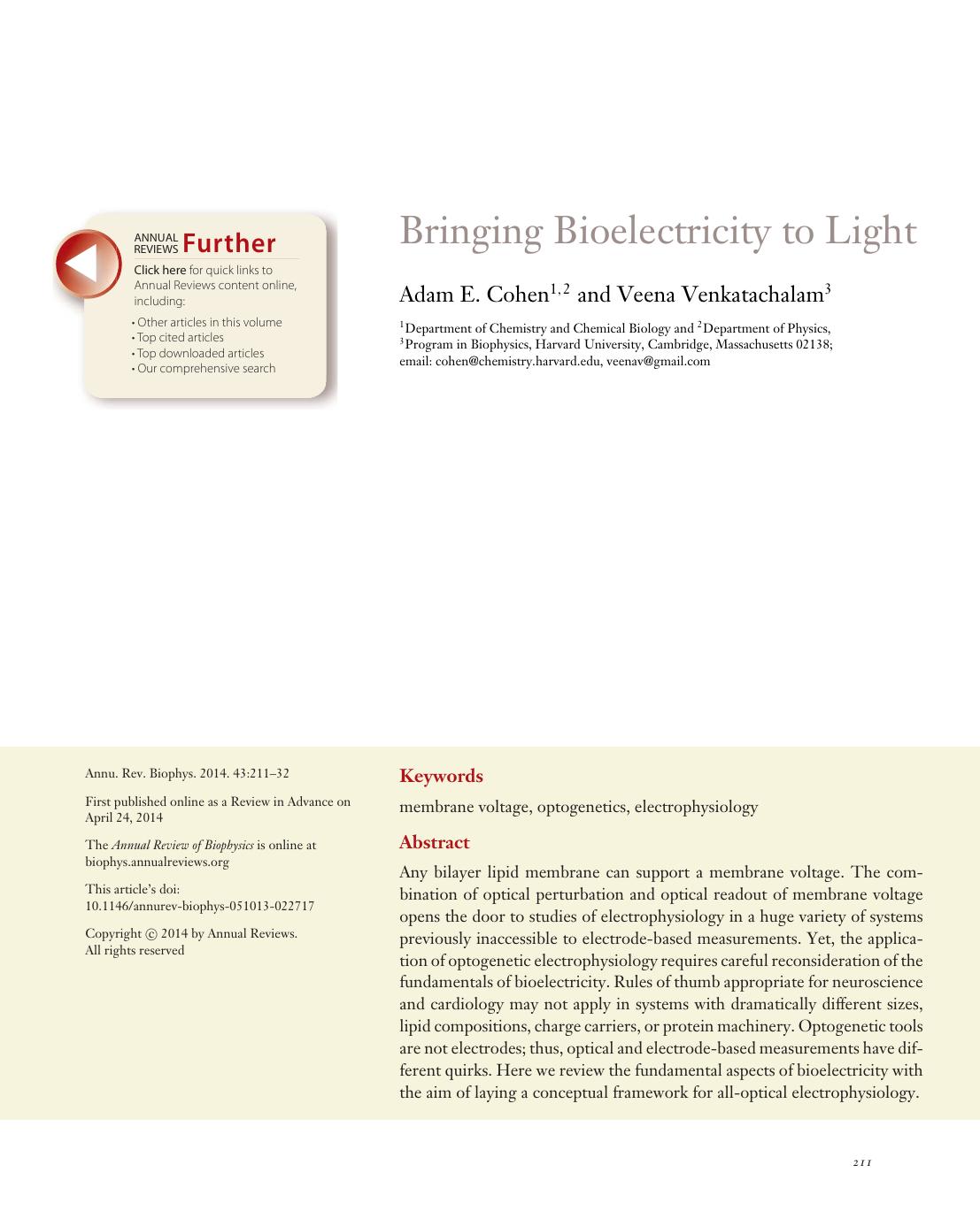 Bringing Bioelectricity to Light by Adam E. Cohen and Veena Venkatachalam