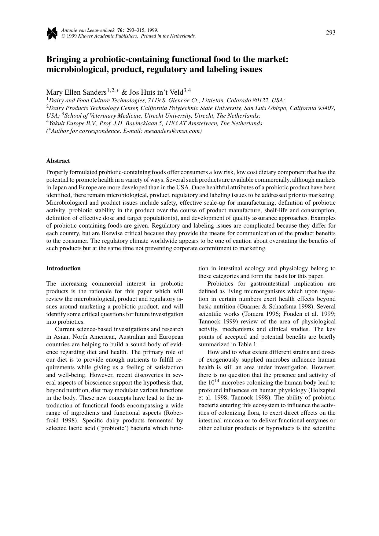 Bringing a probiotic-containing functional food to the market: microbiological, product, regulatory and labeling issues by Unknown