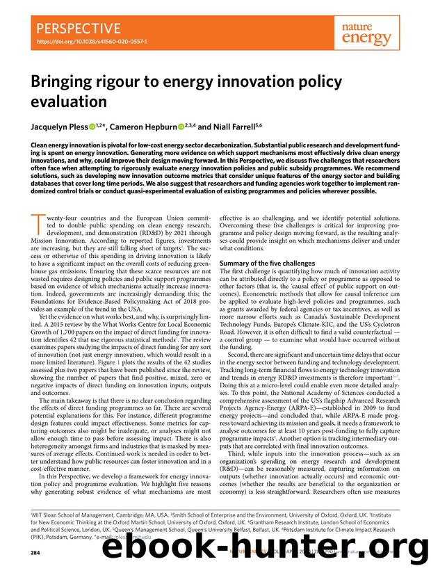 Bringing rigour to energy innovation policy evaluation by Jacquelyn Pless & Cameron Hepburn & Niall Farrell