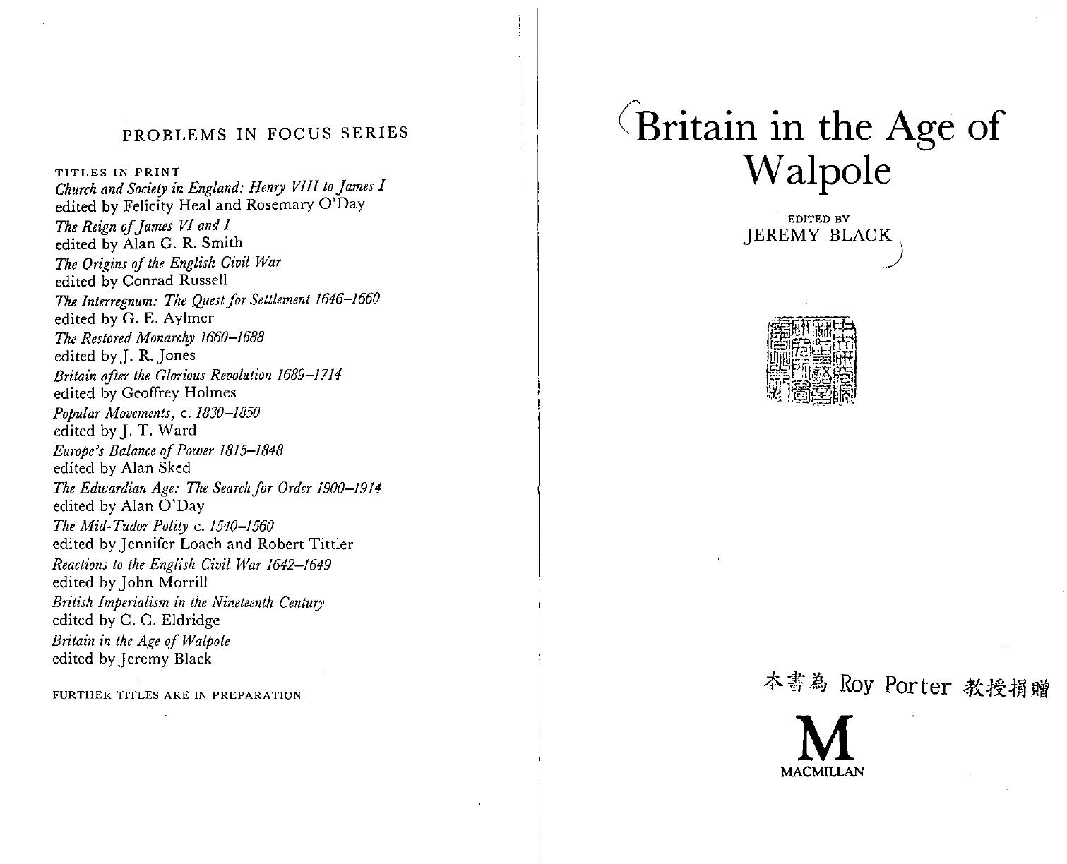 Britain in the Age of Walpole by Jeremy Black