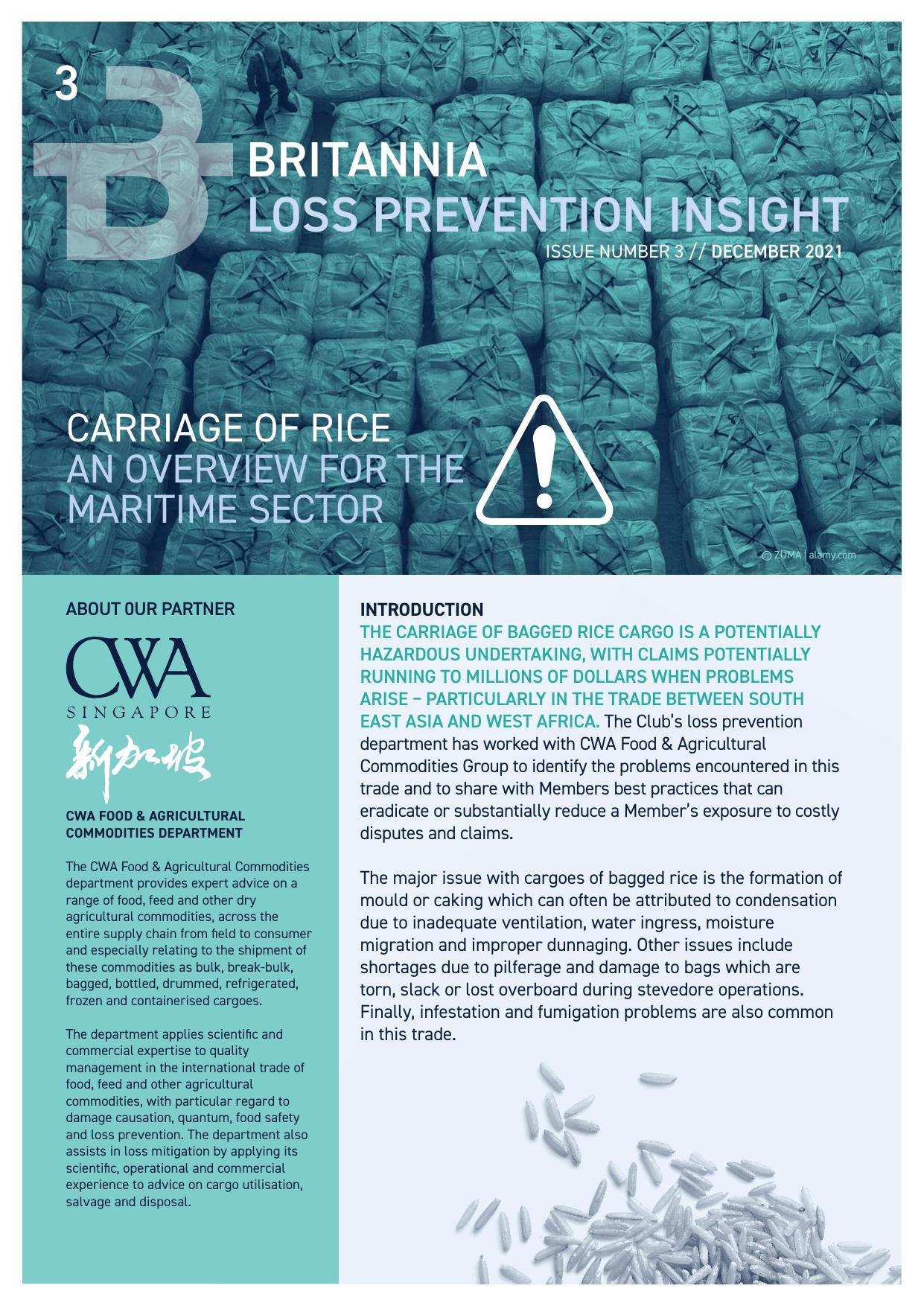 Britannina Loss Preventiion Insight - Carriage of Rice an Overview for the Maritime Sector by Carriage of Rice