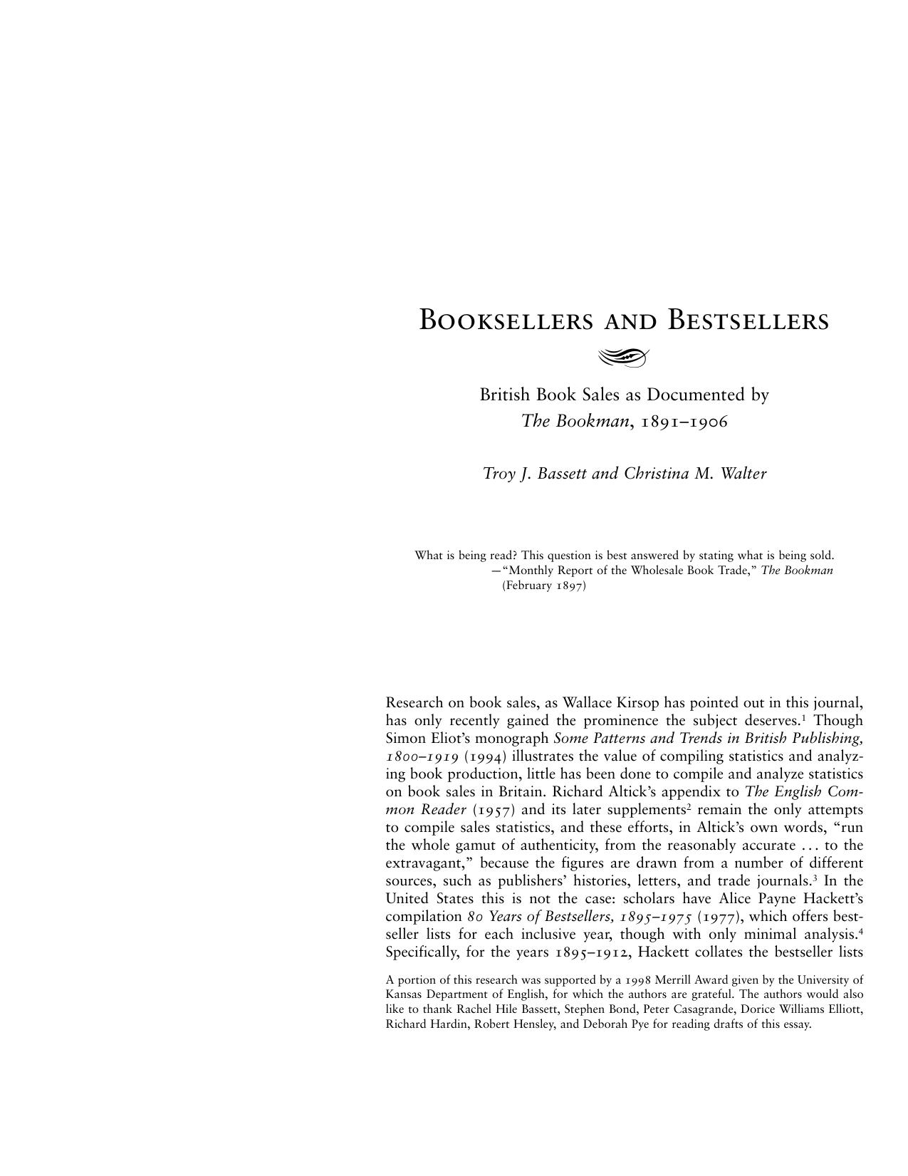 British Book Sales as Documented by The Bookman, 1891â1906 by Troy J. Bassett