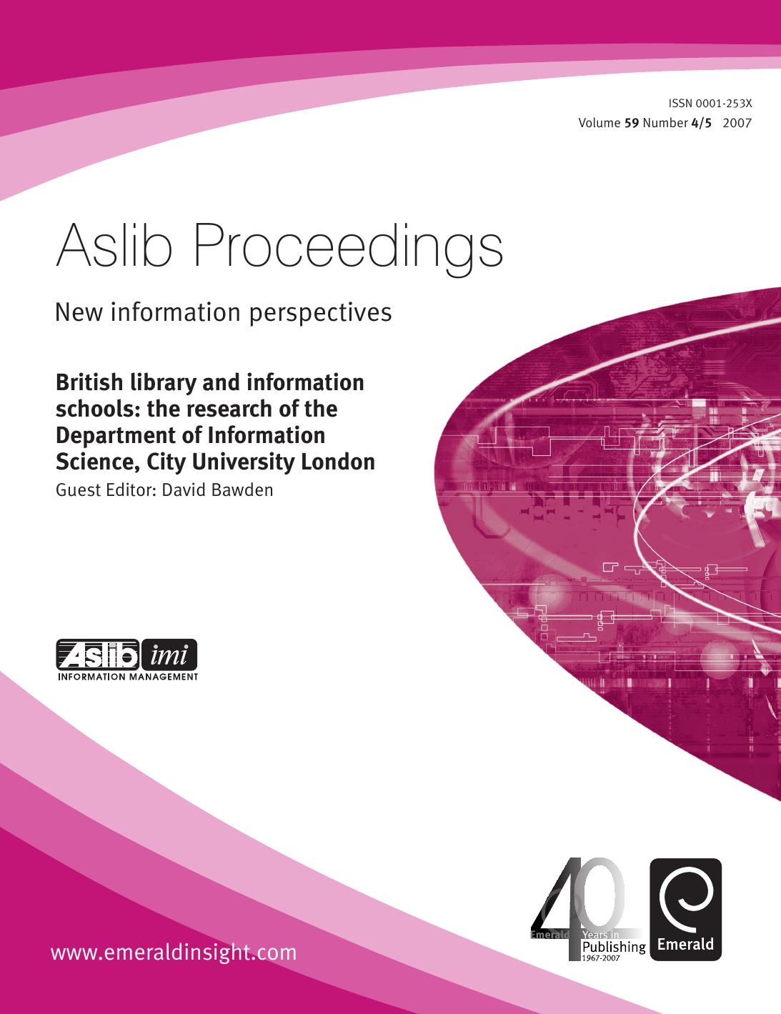 British Library and Information Schools - The Research of the Department of Information Science, City University, London : British Library and Information Schools by David Bawden