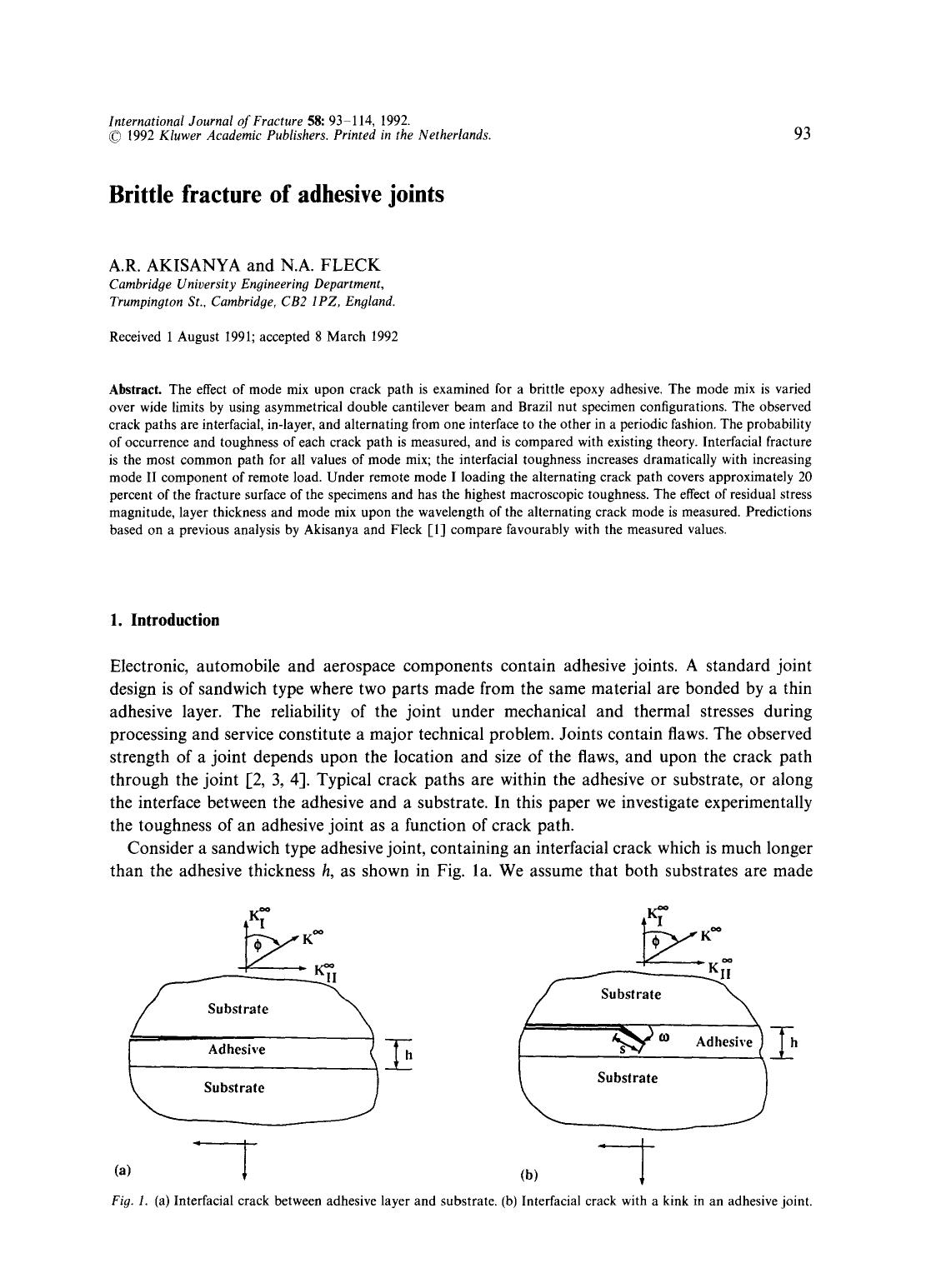 Brittle fracture of adhesive joints by Unknown