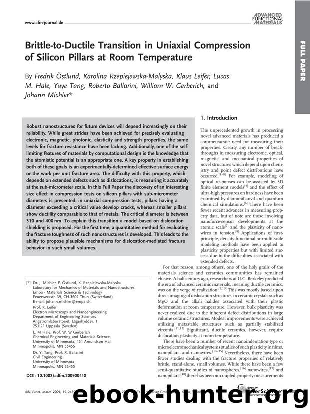 Brittle-to-Ductile Transition in Uniaxial Compression of Silicon Pillars at Room Temperature by Unknown