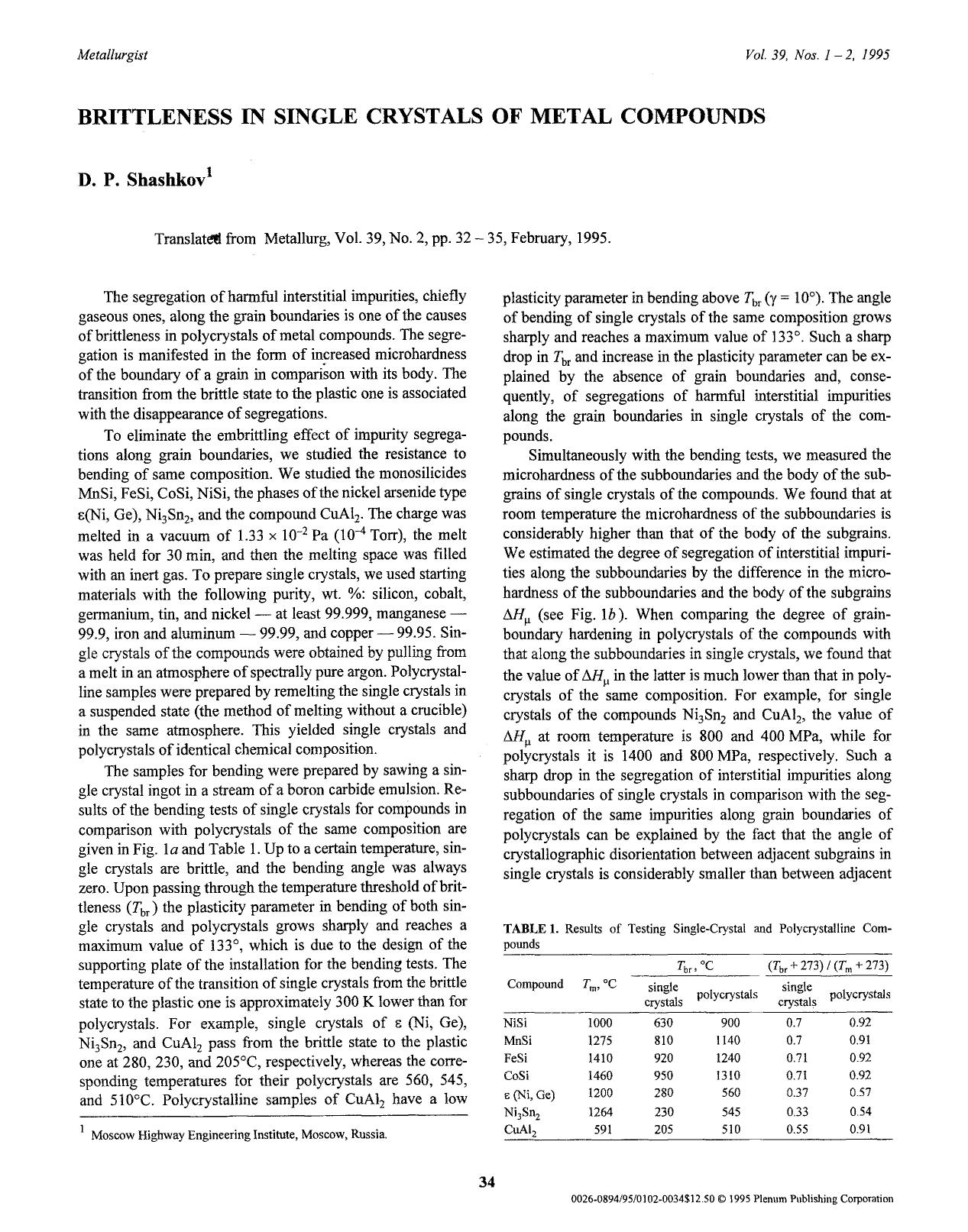 Brittleness in single crystals of metal compounds by Unknown