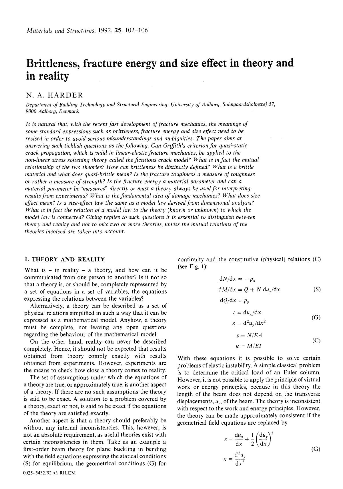 Brittleness, fracture energy and size effect in theory and in reality by Unknown